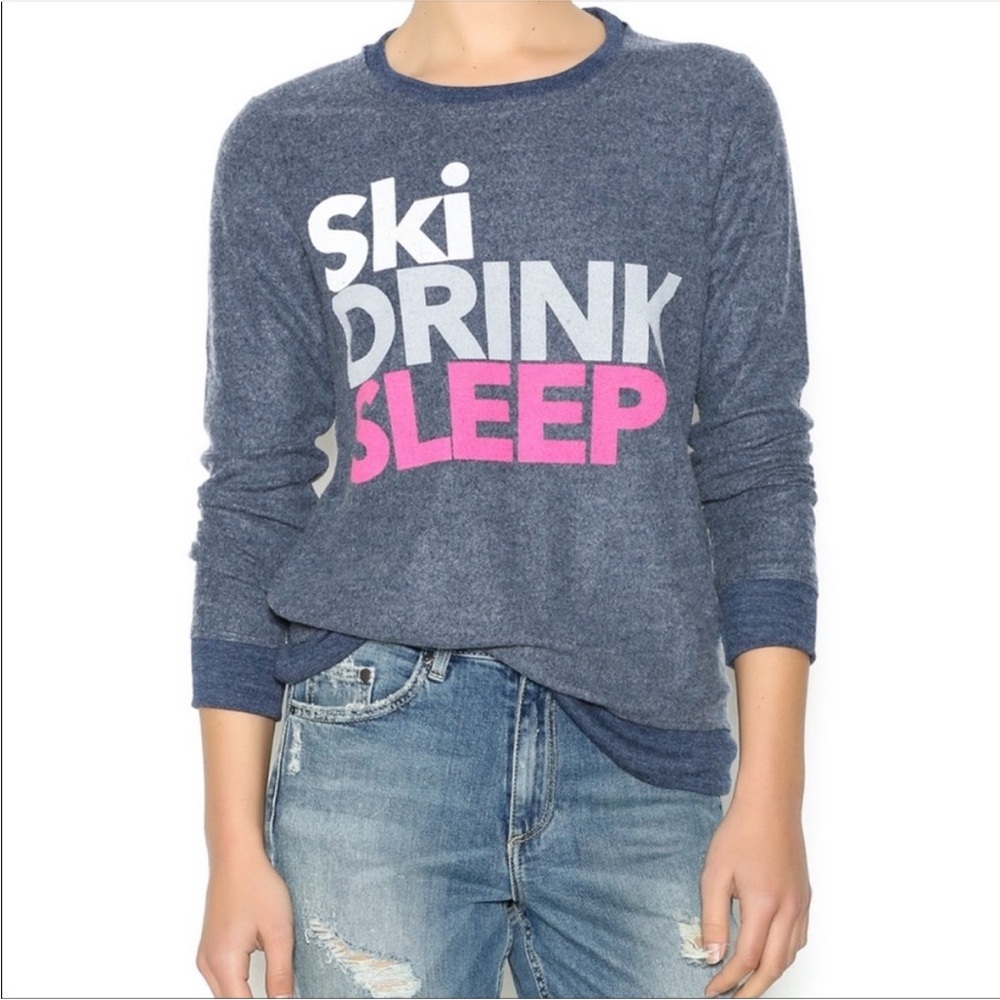 CHASER SKI DRINK SLEEP GRAPHIC LONG SLEEVE BLUE HEATHERED SWEATSHIRT M - Picture 6 of 11